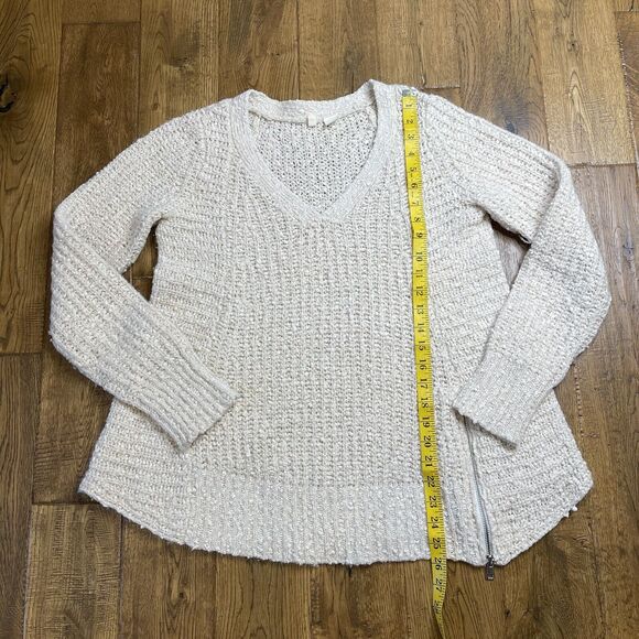 Anthropologie MOTH Women's Nubby Sweater Ivory V Neck Alpaca Wool Side Zip Sz S - Picture 3 of 6